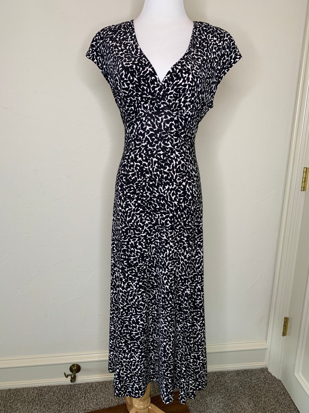 Jones New York Black White Midi Stretch Dress Career Sz 8